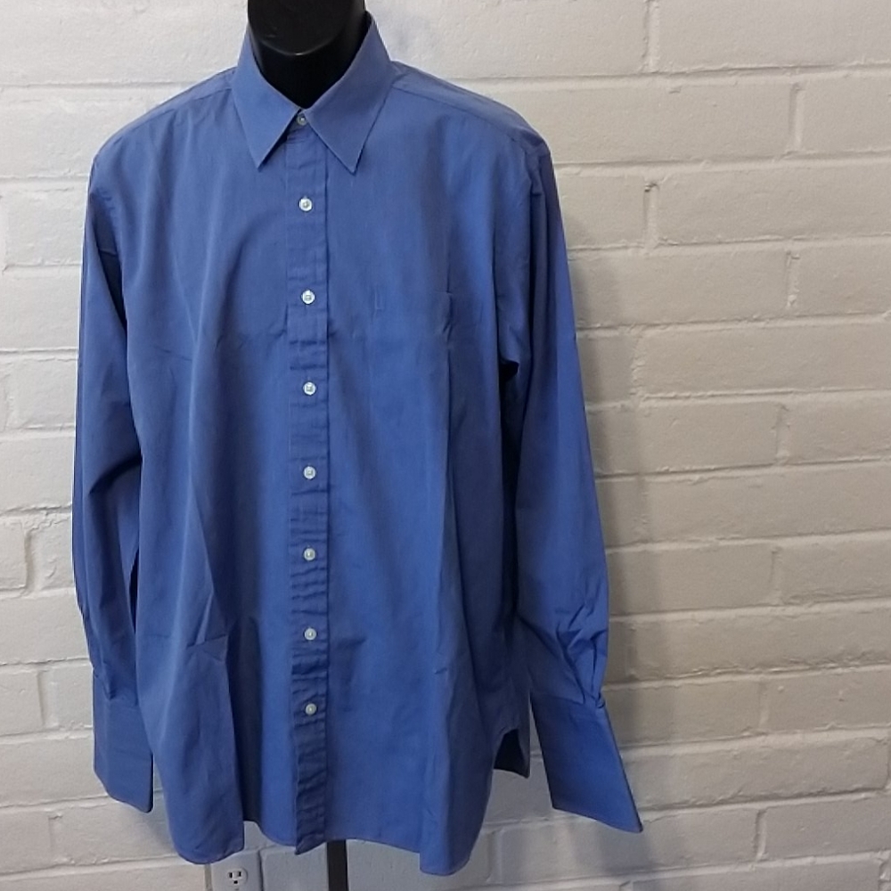 Robert Talbot Dress Shirt French Cuff 16 Neck Blue